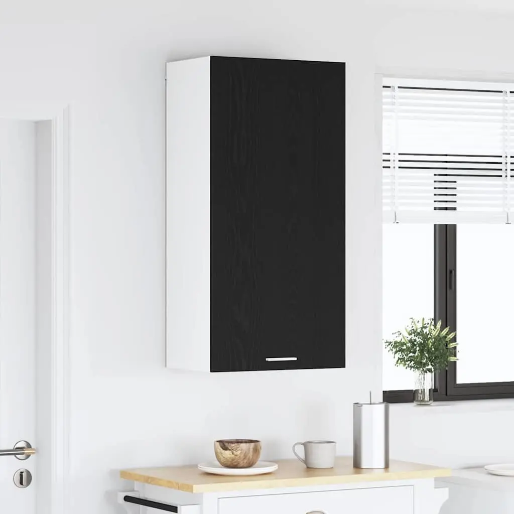 Hanging Kitchen Cabinet with Door Modern Storage Black Oak White 50x31x100cm
