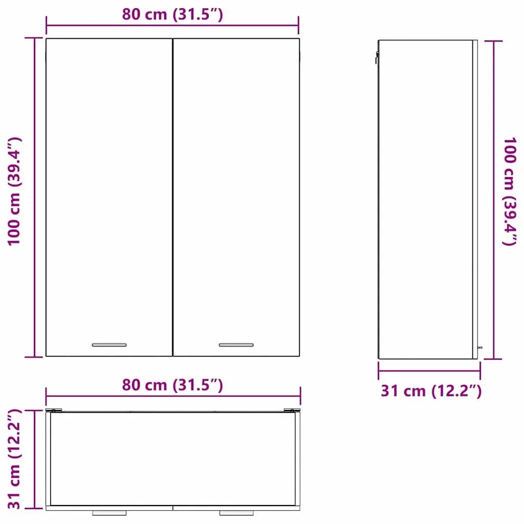 Hanging Kitchen Cabinet Organised Storage 80x31x100cm White