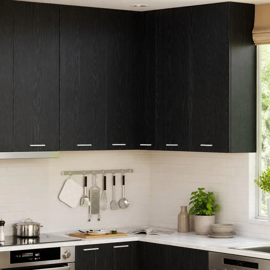 Hanging Kitchen Cabinet with Door Modern Storage 57x57x100cm Black Oak White