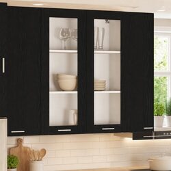 Reliable Hanging Kitchen Cabinet in Modern Black Oak