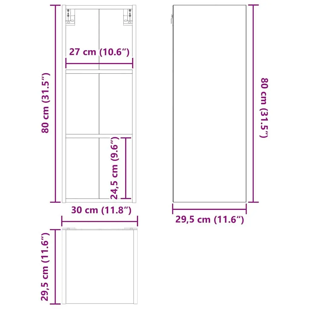 Hanging Kitchen Cabinet Black Oak Modern Storage Engineered Wood 30x29.5x80cm
