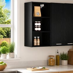 Reliable Black Oak Hanging Cabinet for Kitchen Use