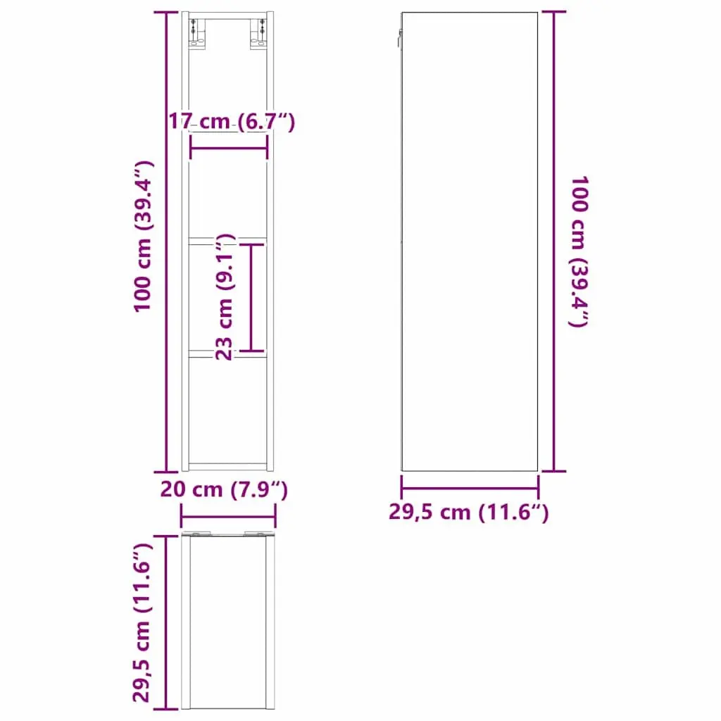 Hanging Kitchen Cabinet Black Oak Modern Storage Wall Unit 20 x 29.5 x 100 cm