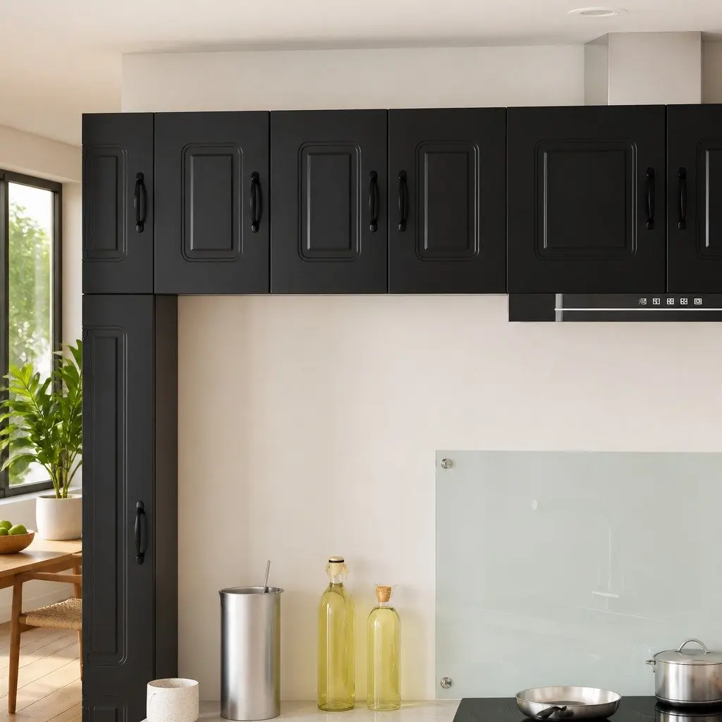 Kitchen Cabinet Storage Cupboard Engineered Wood Rectangular Black