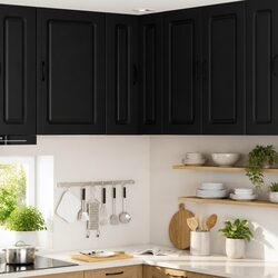 Reliable Black Engineered Wood Storage Solution for Kitchens