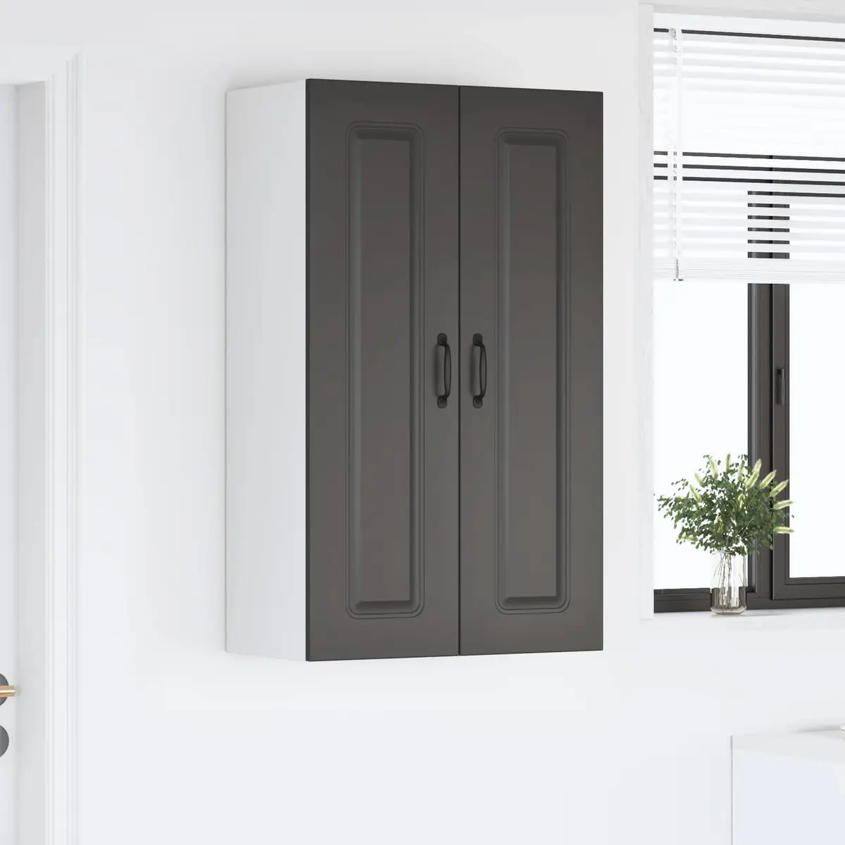 Black Engineered Wood Storage Cabinet