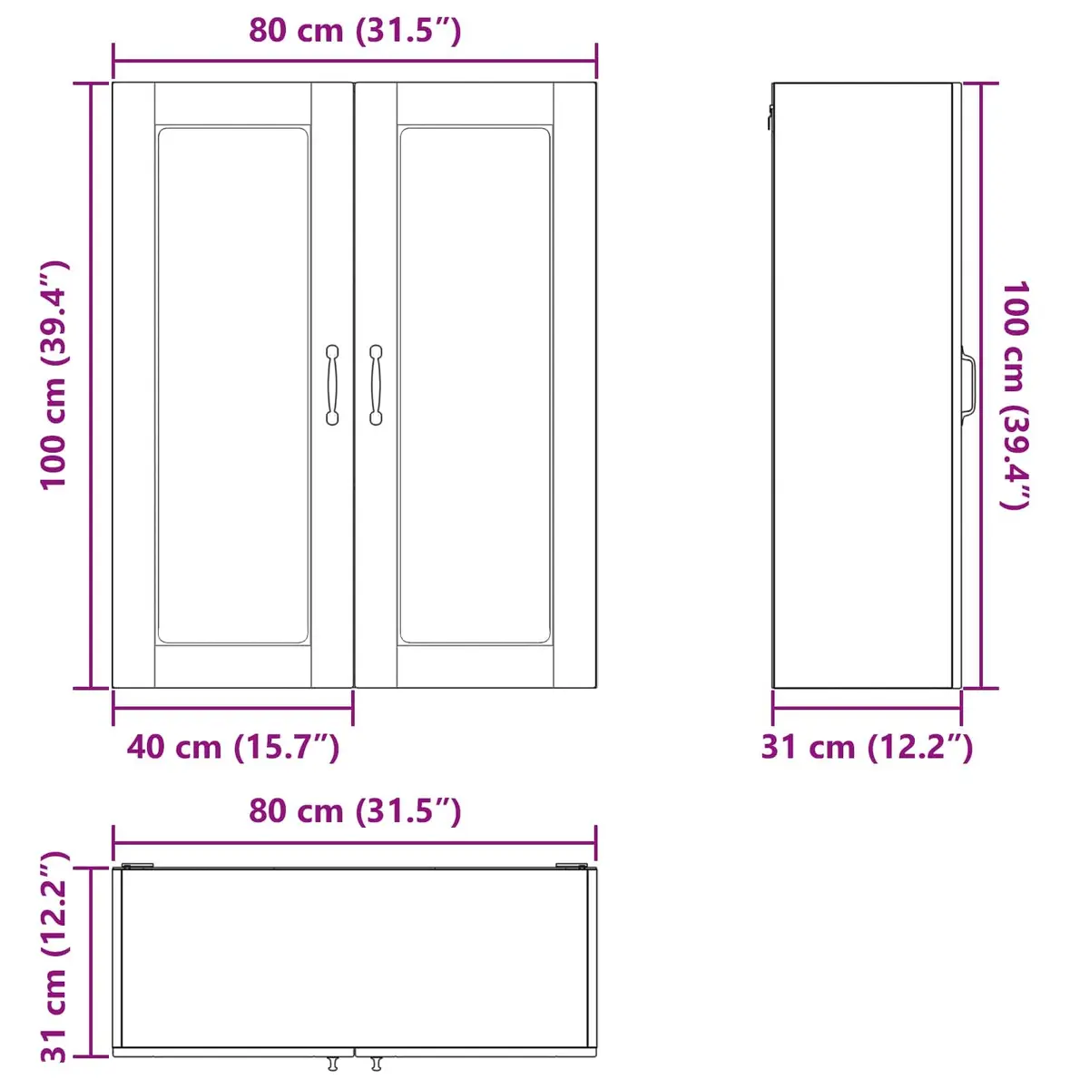 White Engineered Wood Kitchen Cabinet, 80x31x100cm