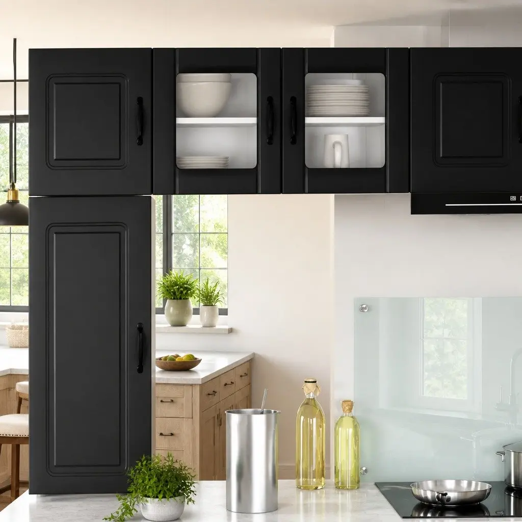 Black Glass Kitchen Wall Cabinet