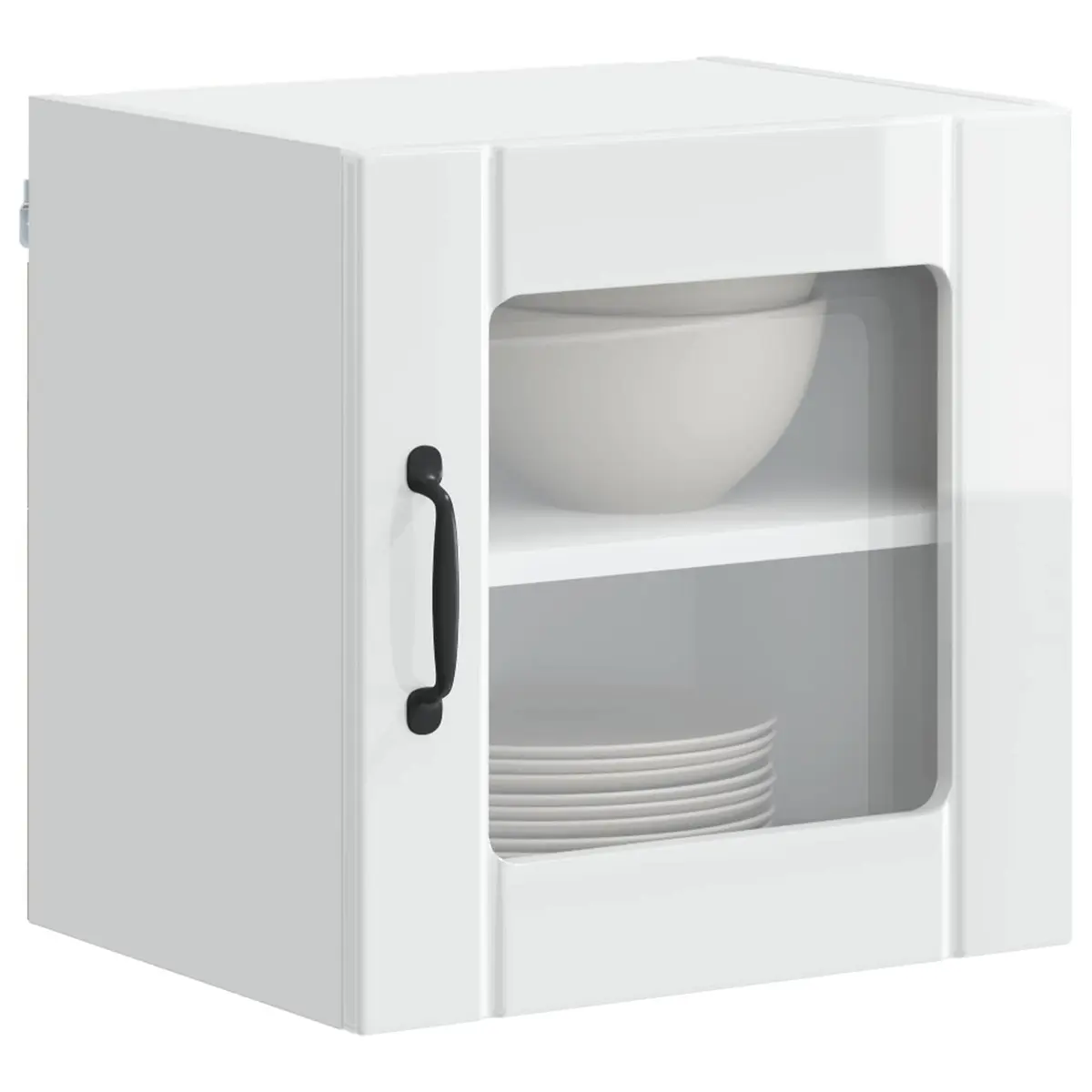 Wall Glass Cabinet High Gloss White Engineered Wood Kitchen Storage 40x31x40cm
