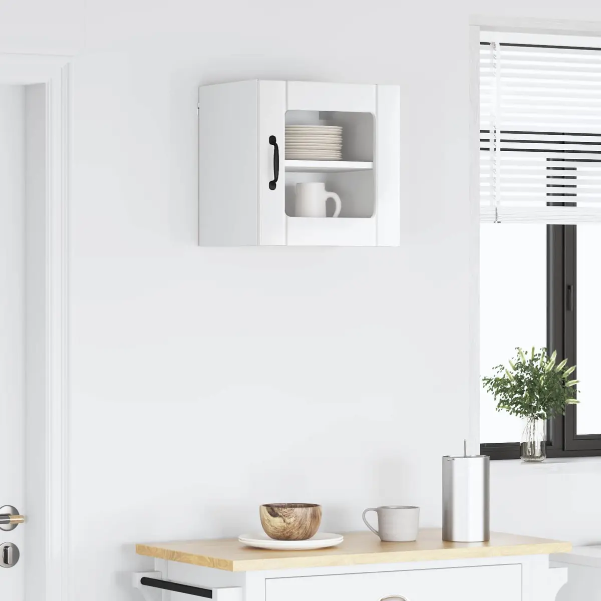 Wall Glass Cabinet High Gloss White Engineered Wood Kitchen Storage 40x31x40cm