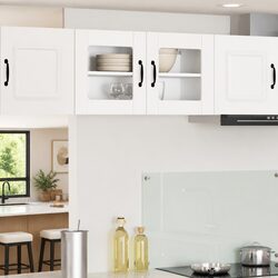 Wall Glass Cabinet White Kitchen Storage Engineered Wood 80 x 31 x 40 cm