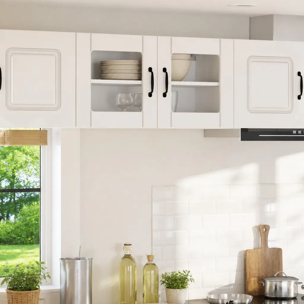 Wall Glass Cabinet High Gloss White Storage Kitchen Furniture 80cm Modern Home