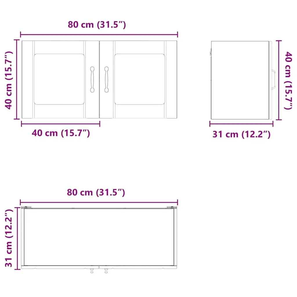 Wall Glass Cabinet High Gloss White Storage Kitchen Furniture 80cm Modern Home