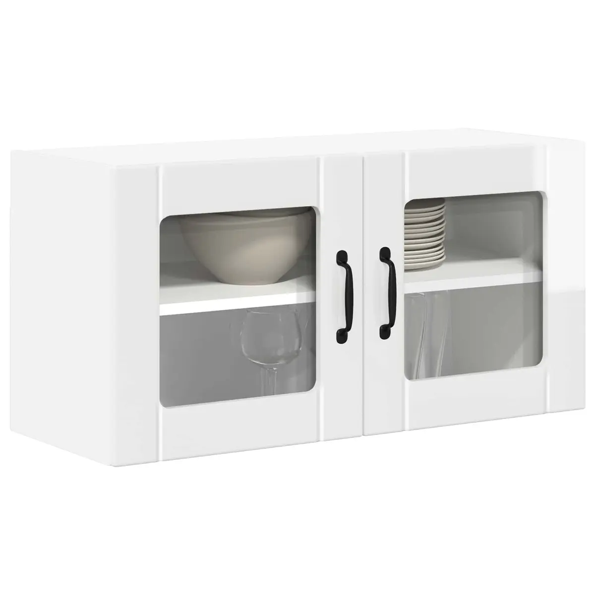 Wall Glass Cabinet High Gloss White Storage Kitchen Furniture 80cm Modern Home