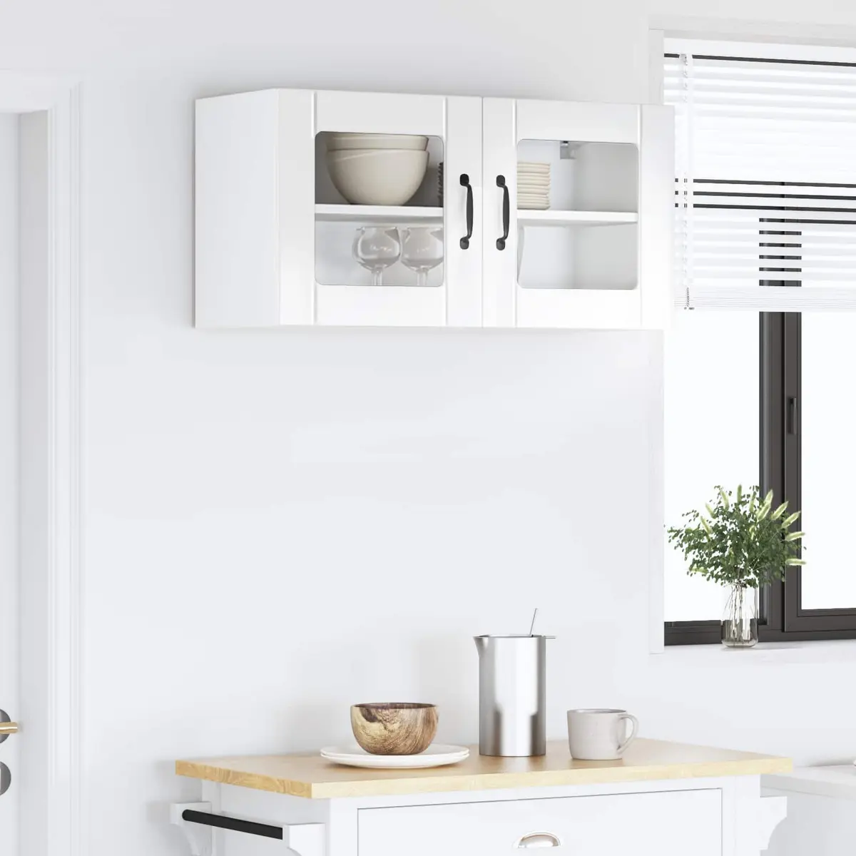 Wall Glass Cabinet High Gloss White Storage Kitchen Furniture 80cm Modern Home