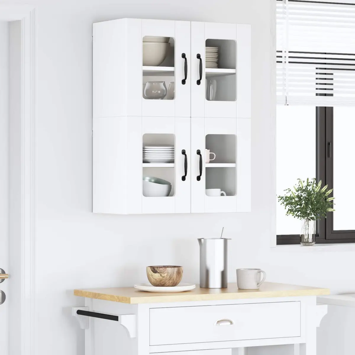 Wall Glass Cabinet White Modern Storage 60x31x40cm Kitchen Organiser Unit