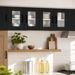 Wall Glass Cabinet Black Kitchen Storage Unit 60 x 31 x 40 cm Modern Design
