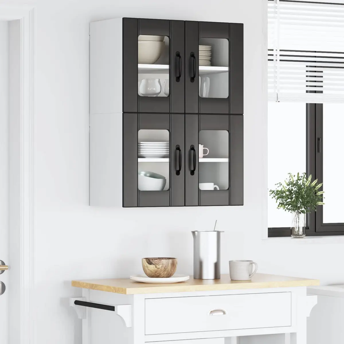 Wall Glass Cabinet Kitchen Storage Unit 60 x 31 x 40 cm Black