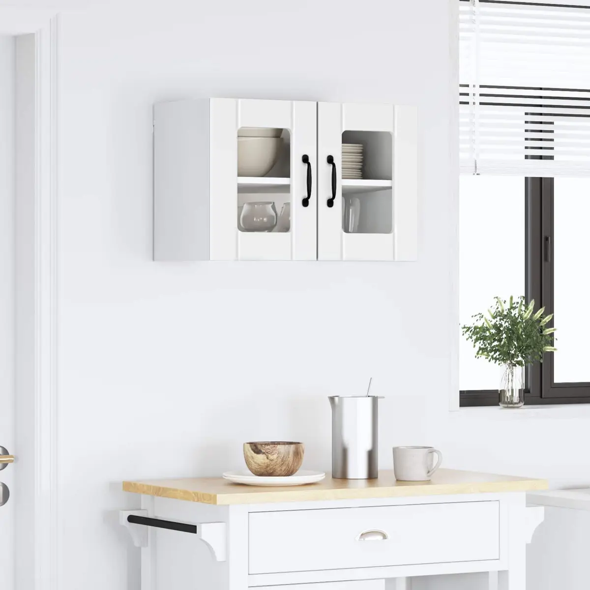 Wall Glass Cabinet Kitchen Storage 60 x 31 x 40 cm High Gloss White Engineered Wood