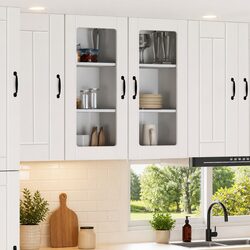 Wall Glass Cabinet White Kitchen Storage Engineered Wood 40 x 31 x 80 cm