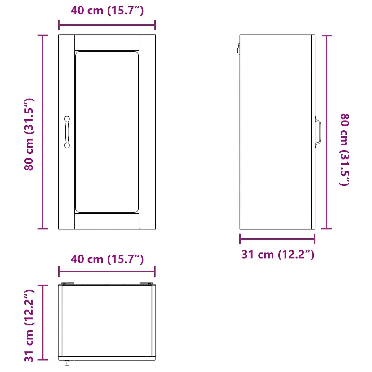 Wall Glass Cabinet Kitchen Storage 40 x 31 x 80 cm White Engineered Wood