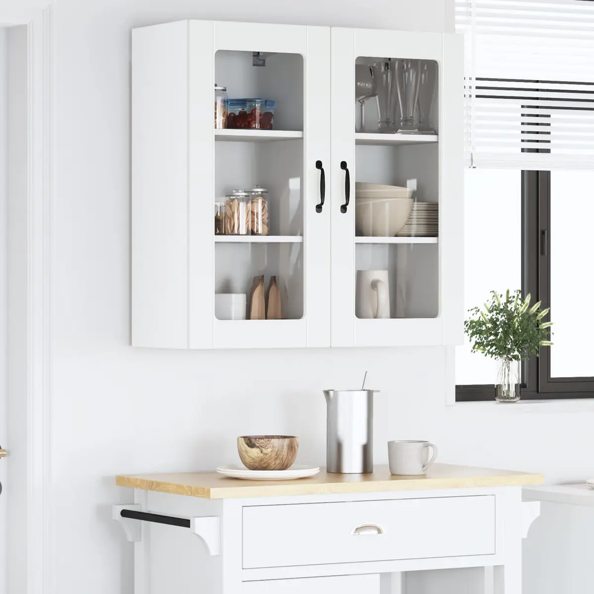 Wall Glass Cabinet Kitchen Storage Unit 40 x 31 x 80 cm White