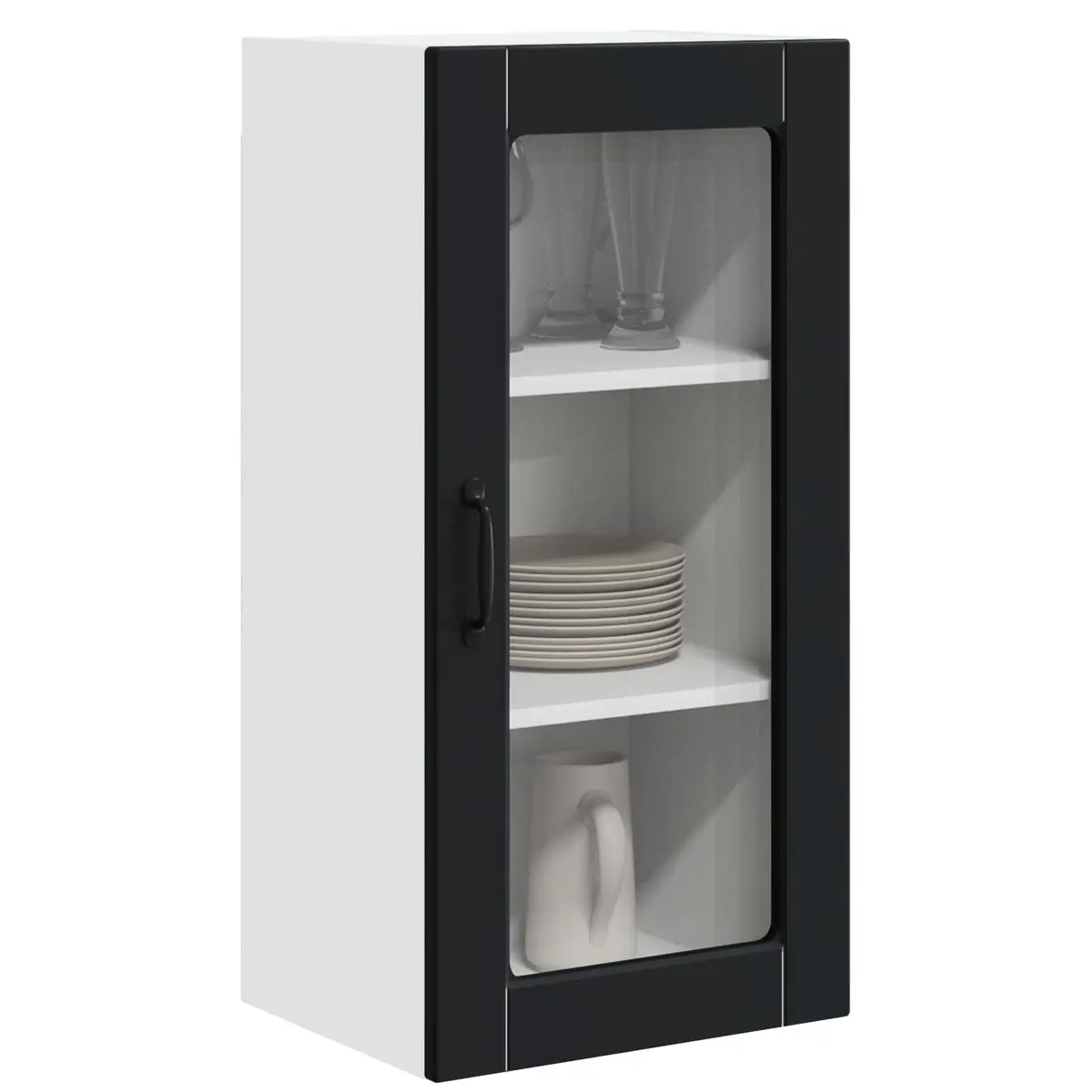 Wall Glass Cabinet Black Kitchen Storage Engineered Wood 40 x 31 x 80 cm Modern