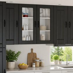 Reliable Black Wooden Wall Glass Cabinet for Storage