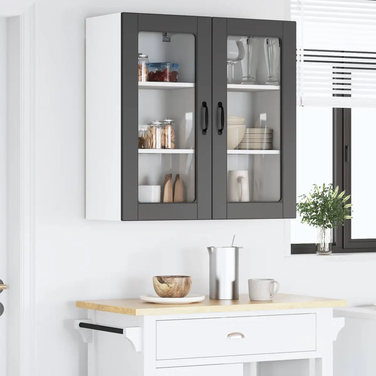 Wall Glass Cabinet Kitchen Storage Unit 40 x 31 x 80 cm Black
