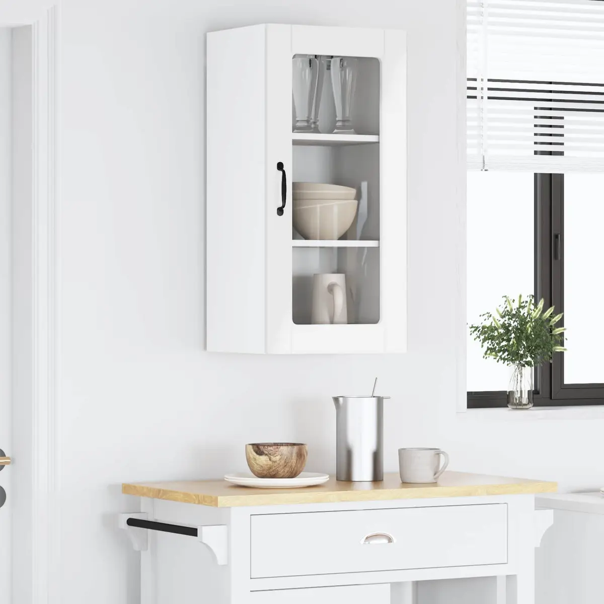 Wall Glass Cabinet High Gloss White Storage Kitchen Unit Furniture Shelving
