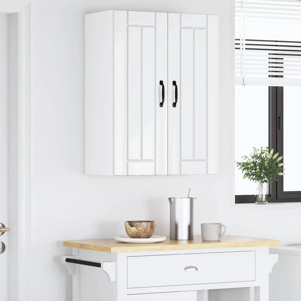 Wall Cabinet 2 Pcs High Gloss White Kitchen Storage Unit 30 x 31 x 80 cm