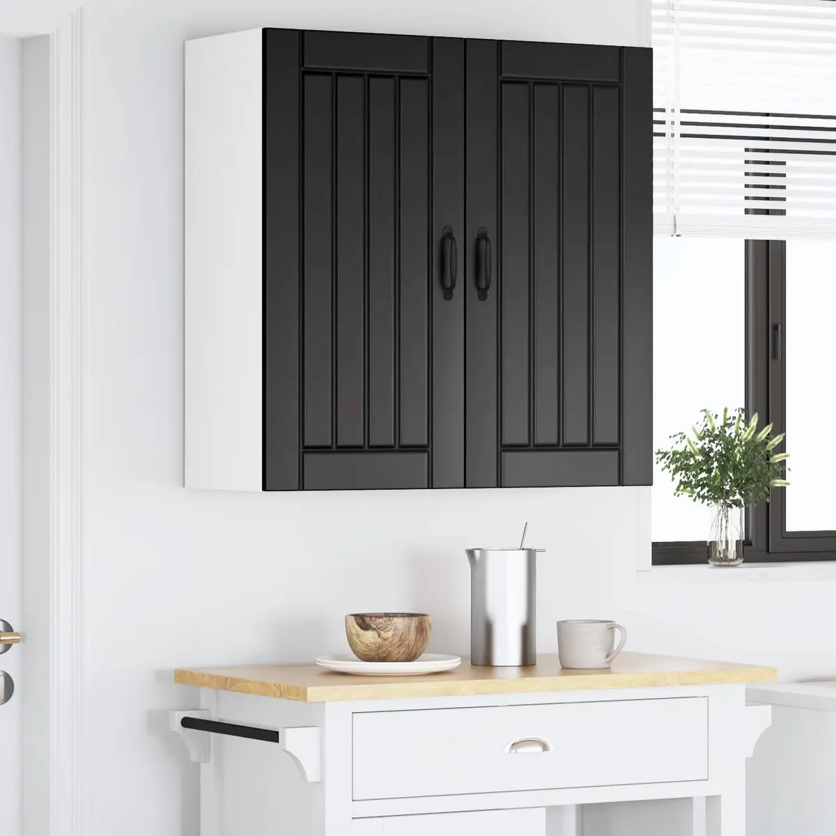 Wall Cabinet Kitchen Storage Engineered Wood Black 80x31x80cm Dishwasher Panel