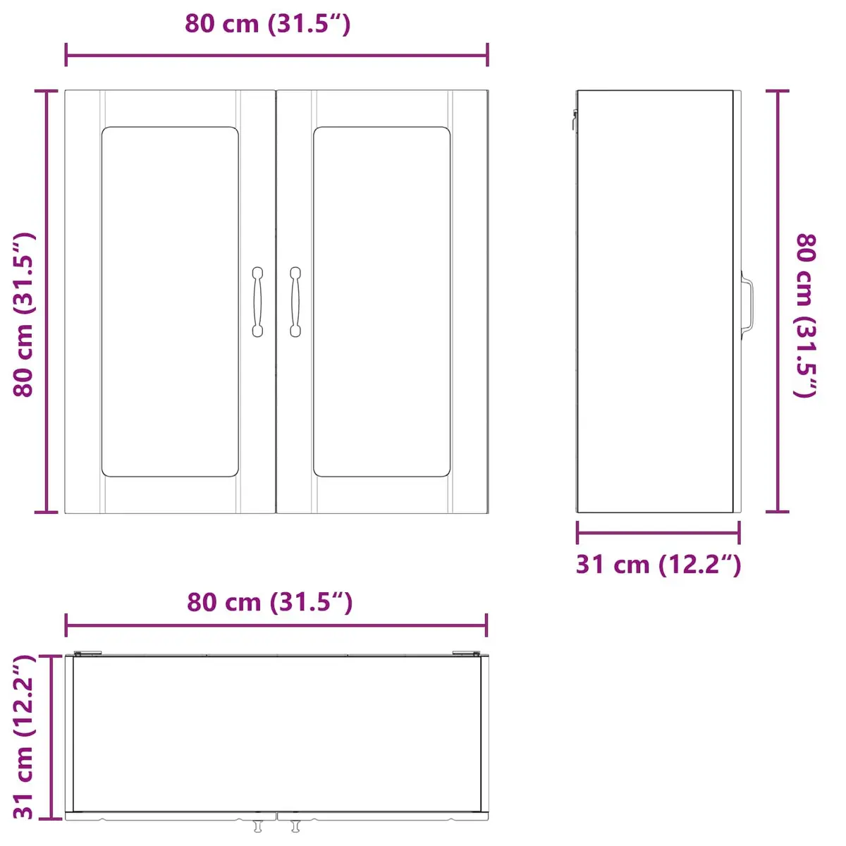 Wall Glass Cabinet Kitchen Storage Unit 80x31x80cm White Engineered Wood