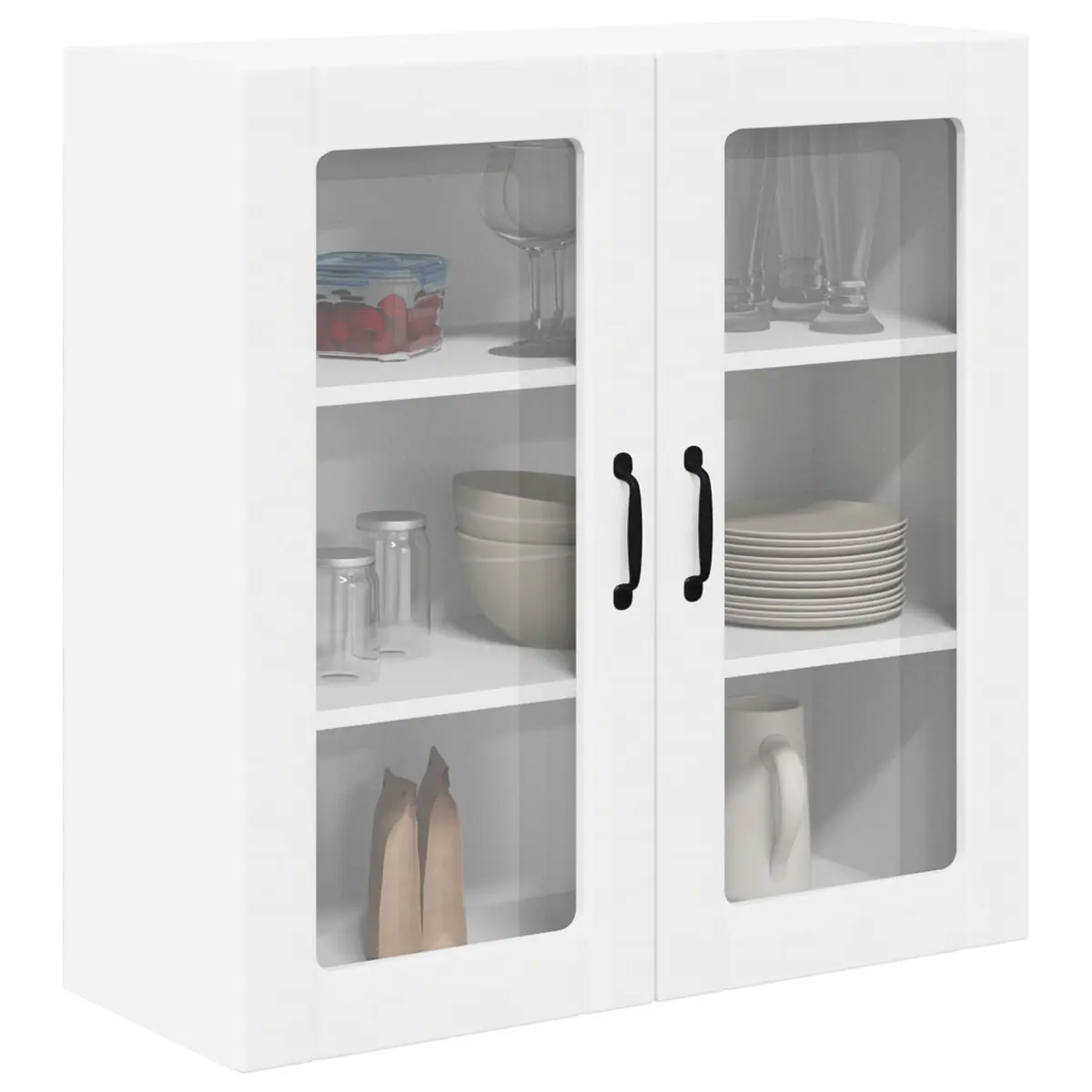 Wall Glass Cabinet Kitchen Storage Unit 80x31x80cm White Engineered Wood