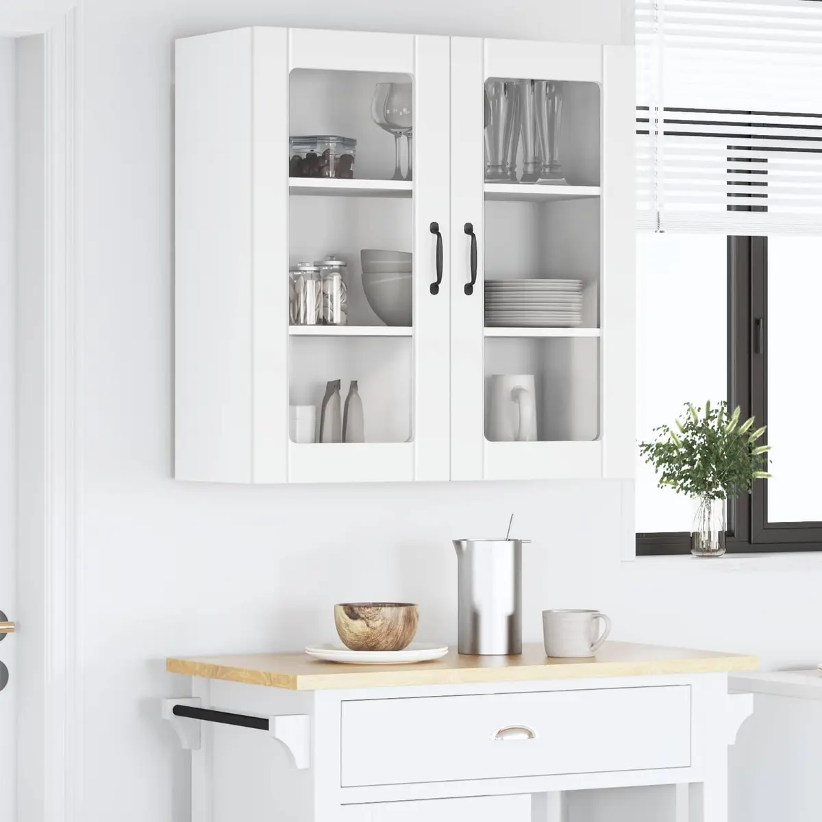 Wall Glass Cabinet Kitchen Storage Unit 80x31x80cm White Engineered Wood
