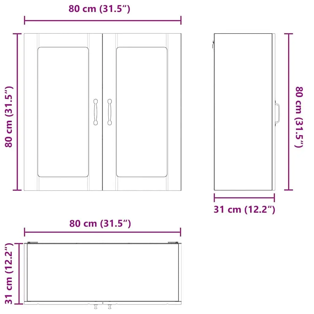 Wall Glass Cabinet Black 80x31x80cm Kitchen Storage Engineered Wood Modern