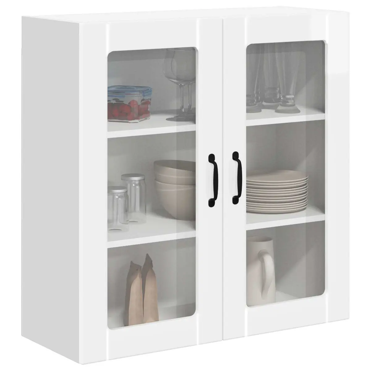 Wall Glass Cabinet White High Gloss Engineered Wood Kitchen Storage 80x31x80cm