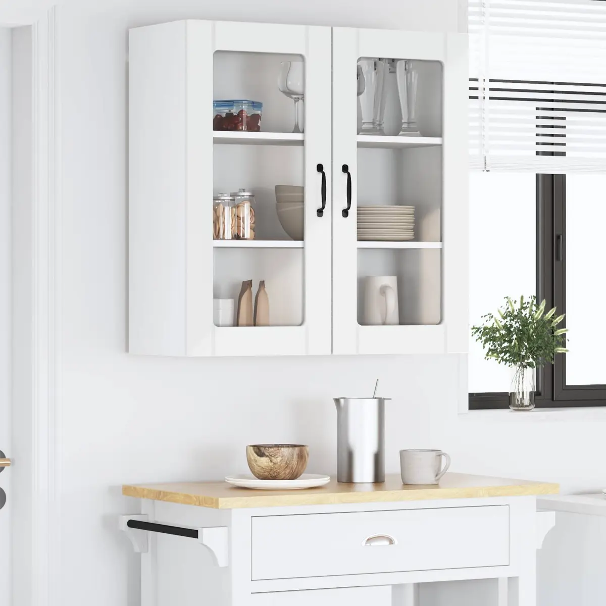 Wall Glass Cabinet White High Gloss Engineered Wood Kitchen Storage 80x31x80cm
