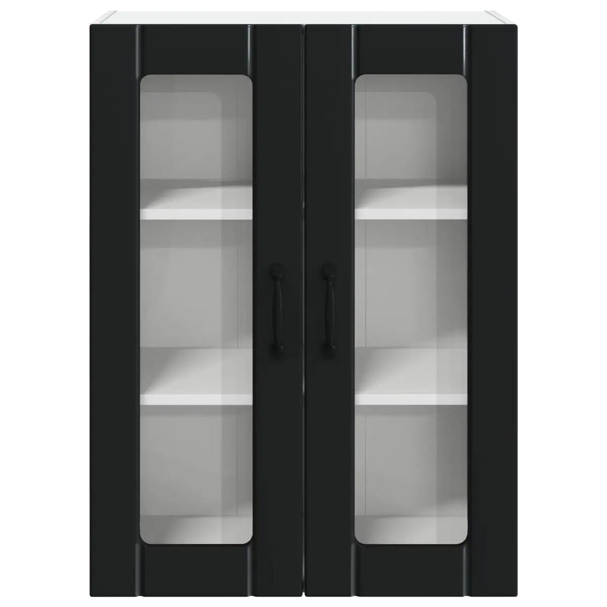 Wall Glass Cabinet Black Kitchen Storage Engineered Wood Modern Furniture