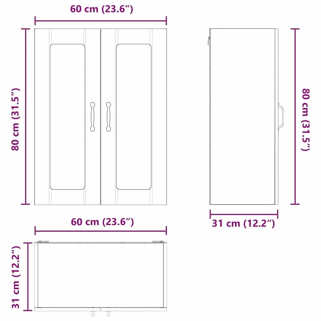Wall Cabinet Kitchen Storage Unit 60x31x80cm High Gloss White