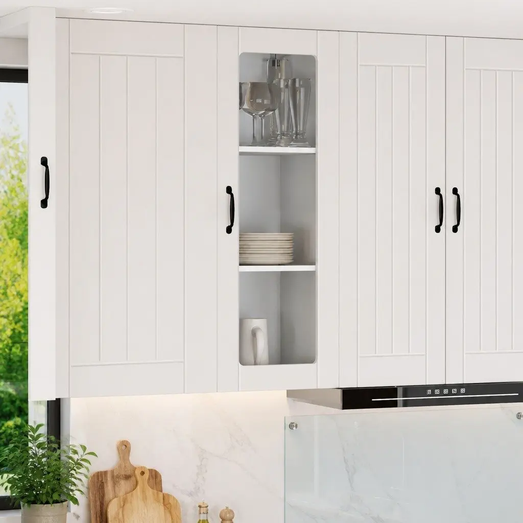 Wall Glass Cabinet Kitchen Storage Unit 40 x 31 x 100 cm White Engineered Wood