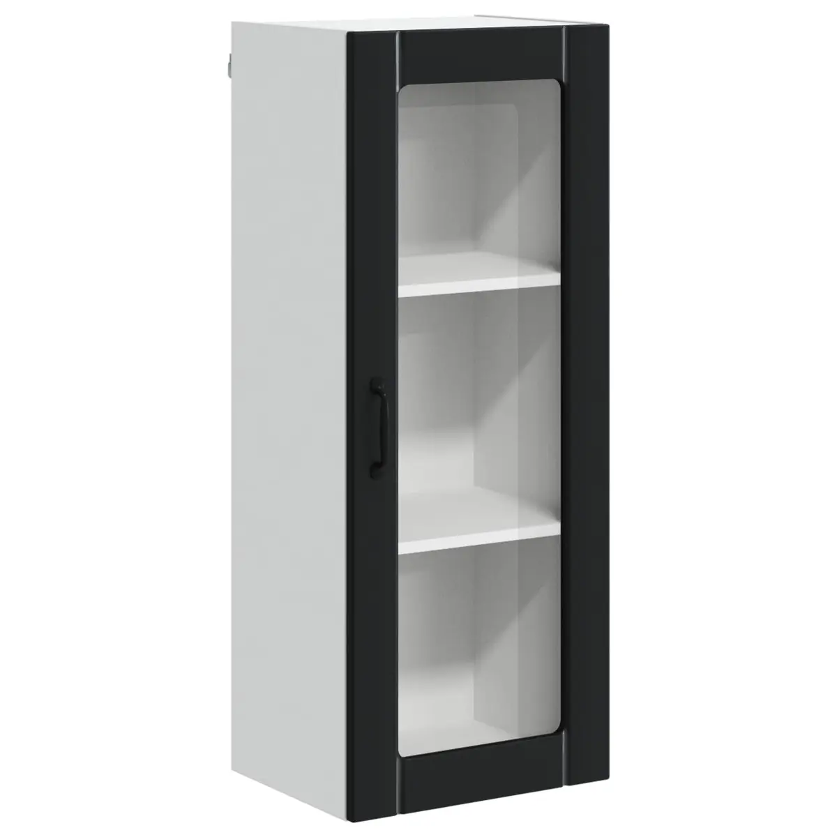 Wall Glass Cabinet Kitchen Storage Engineered Wood Rectangular Black