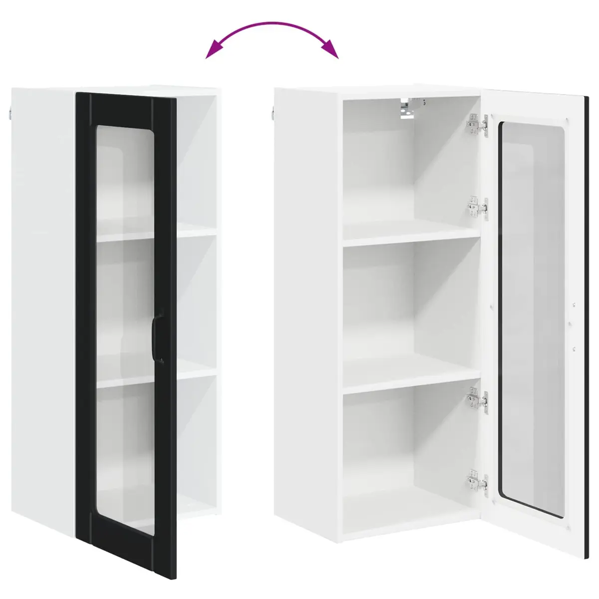 Wall Glass Cabinet Kitchen Storage Engineered Wood Rectangular Black