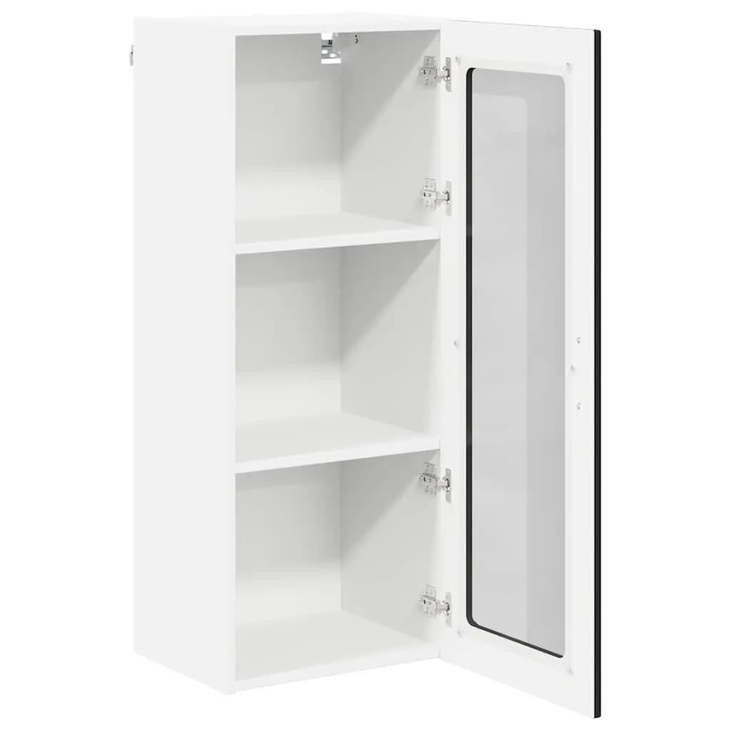 Wall Glass Cabinet Kitchen Storage Engineered Wood Rectangular Black