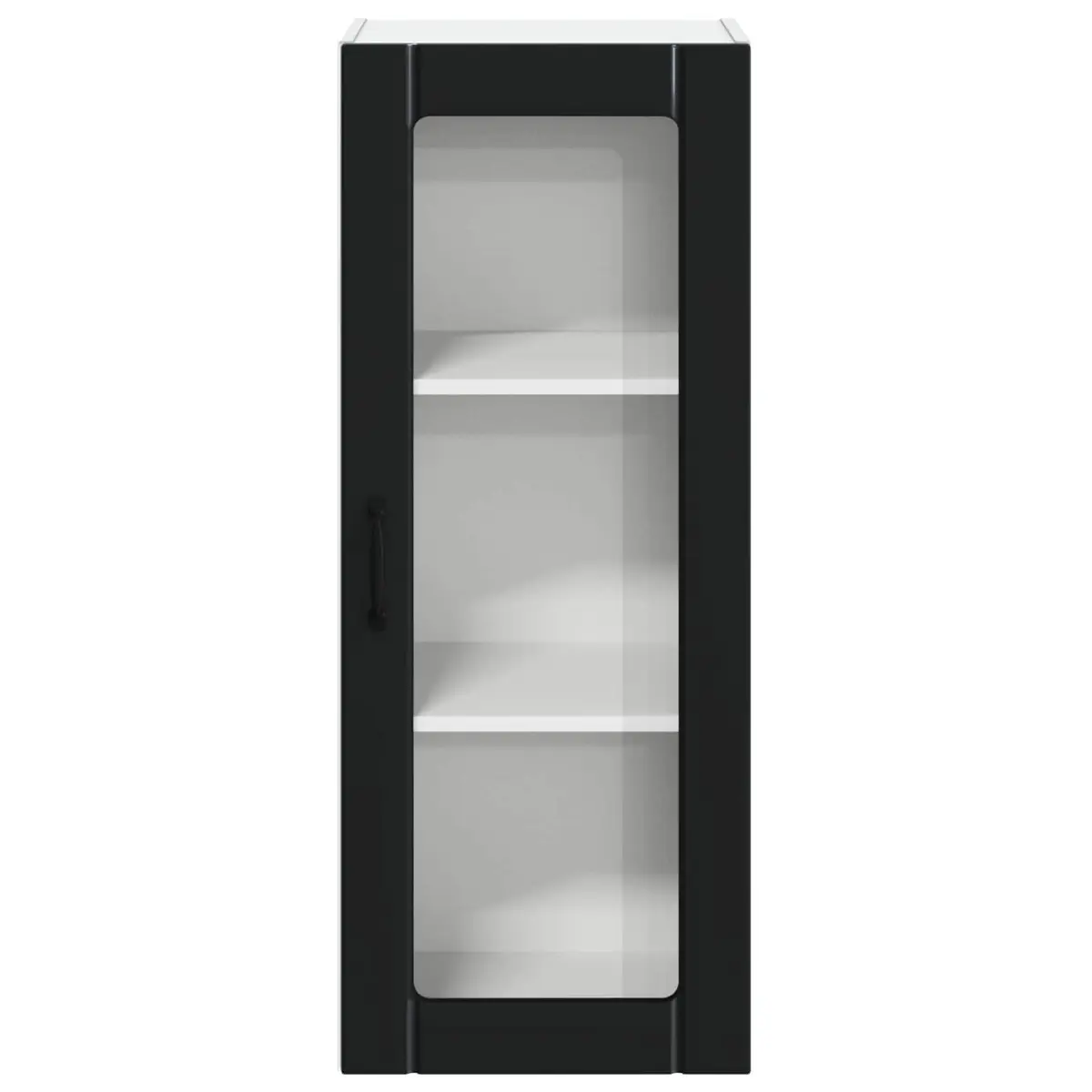 Wall Glass Cabinet Kitchen Storage Engineered Wood Rectangular Black