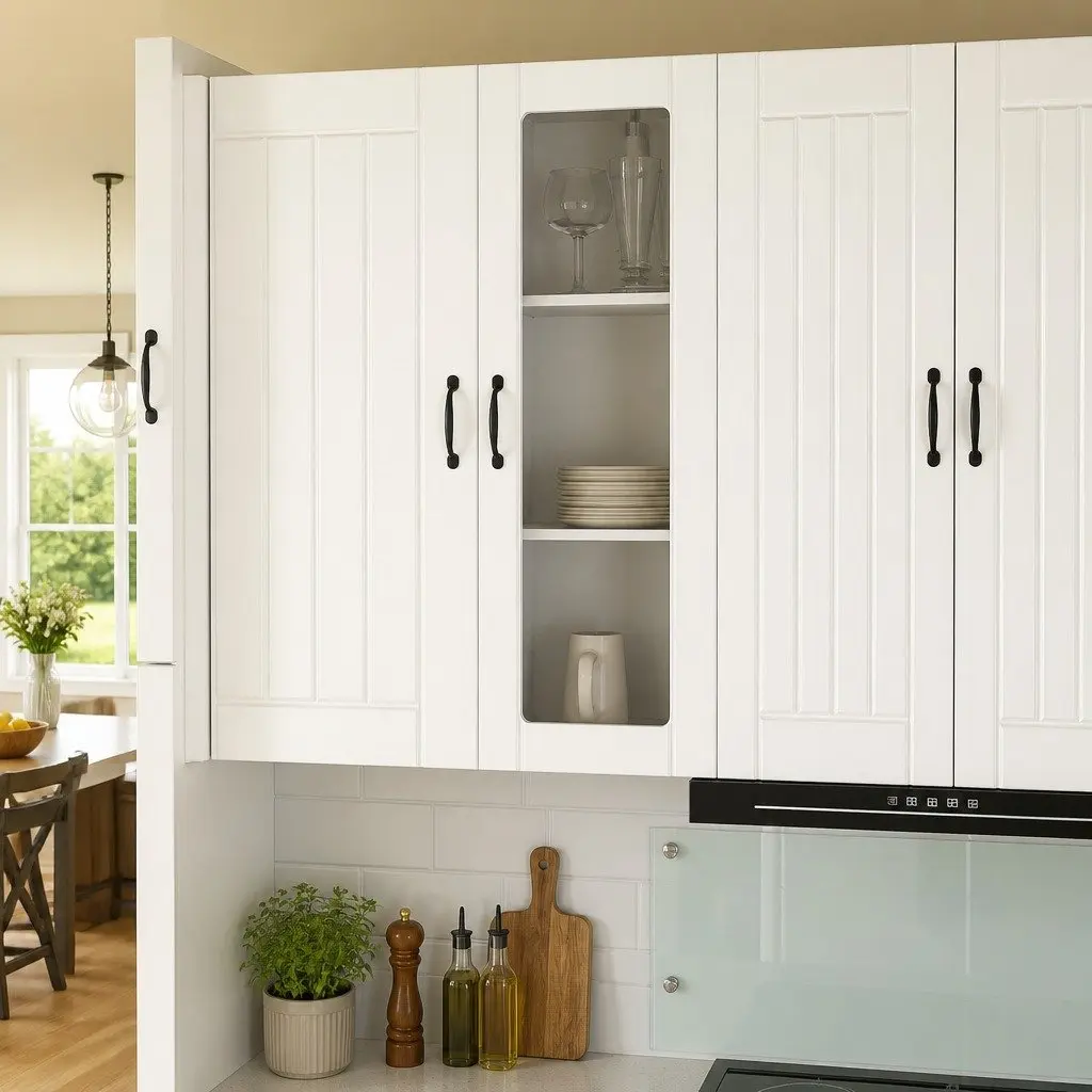 Wall Glass Cabinet High Gloss White Dishwasher Panel Kitchen Storage Modern