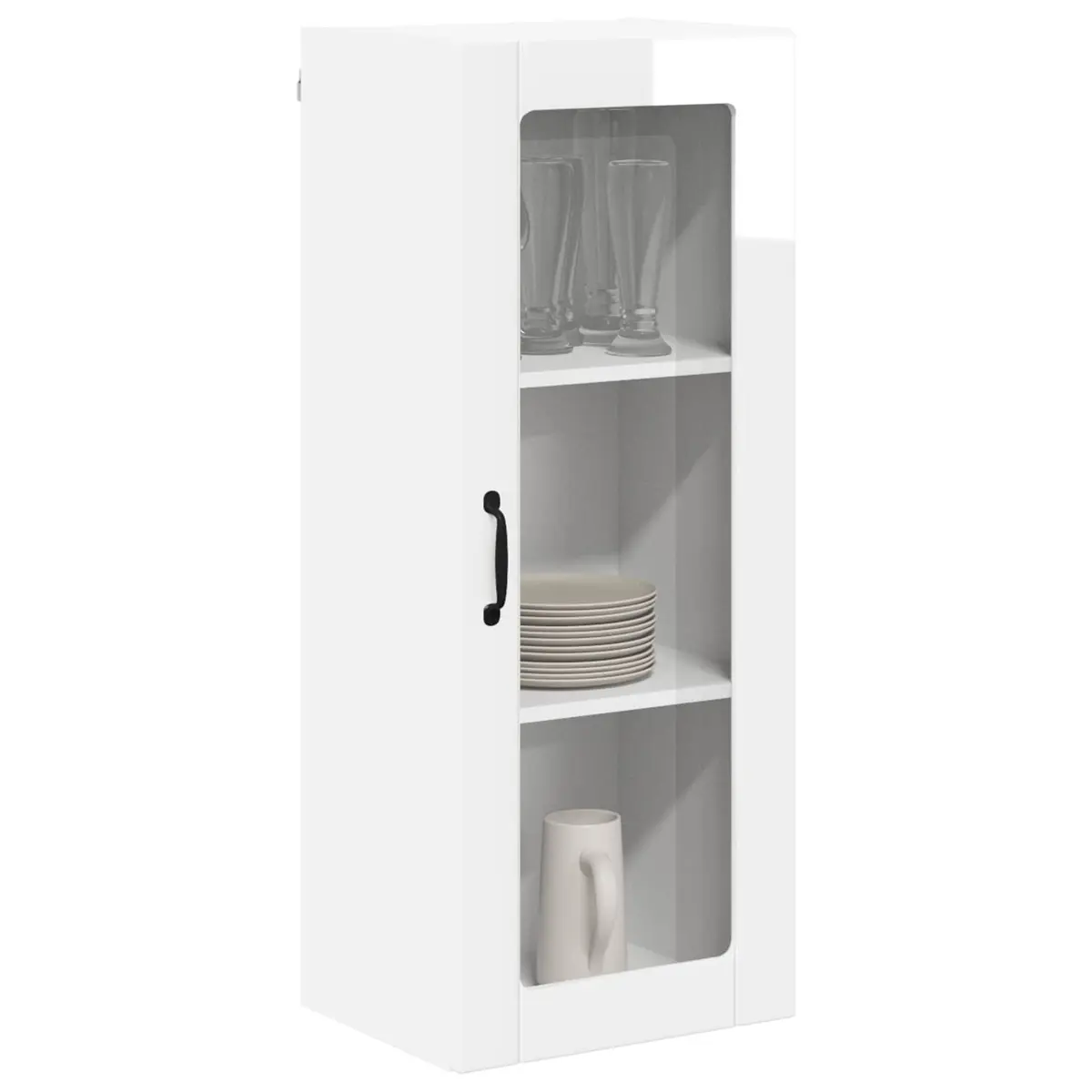 Wall Glass Cabinet High Gloss White Dishwasher Panel Kitchen Storage Modern