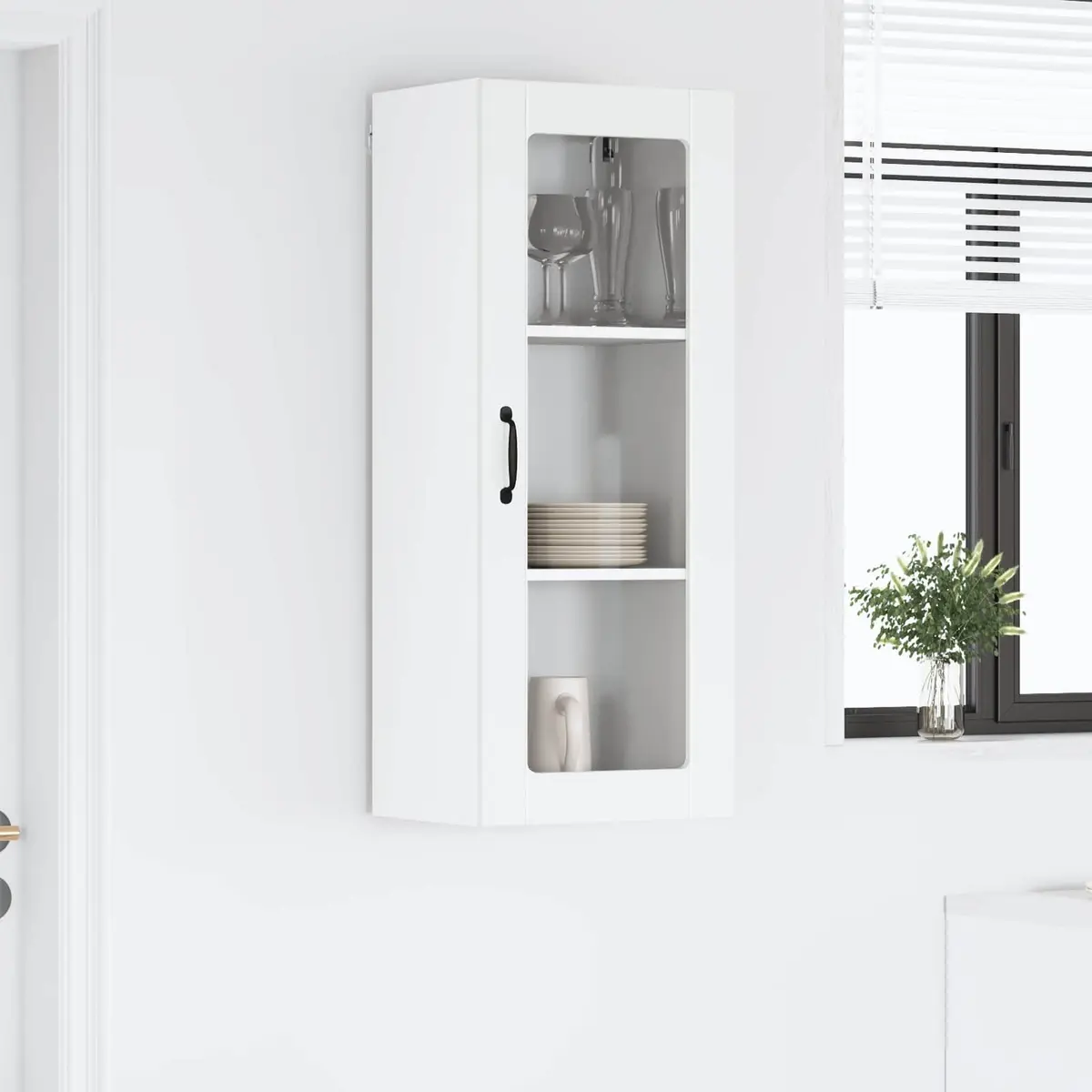 Wall Glass Cabinet High Gloss White Dishwasher Panel Kitchen Storage Modern