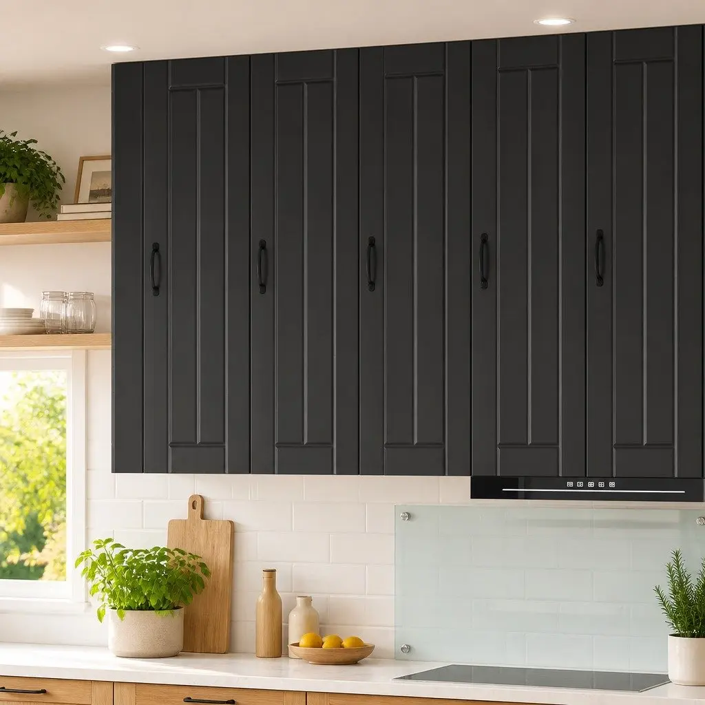 Kitchen Wall Cabinet Black Engineered Wood 30cm Width 31cm Depth 100cm Height