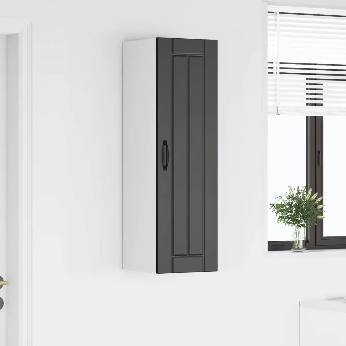 Kitchen Wall Cabinet Black Engineered Wood 30cm Width 31cm Depth 100cm Height